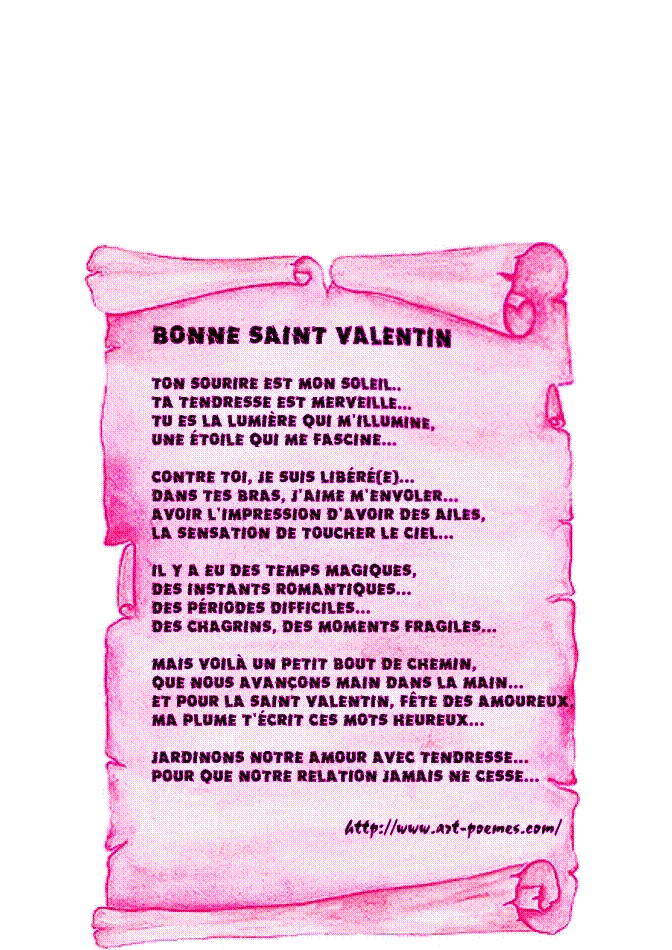 Poeme de valentin sur parchemin rose